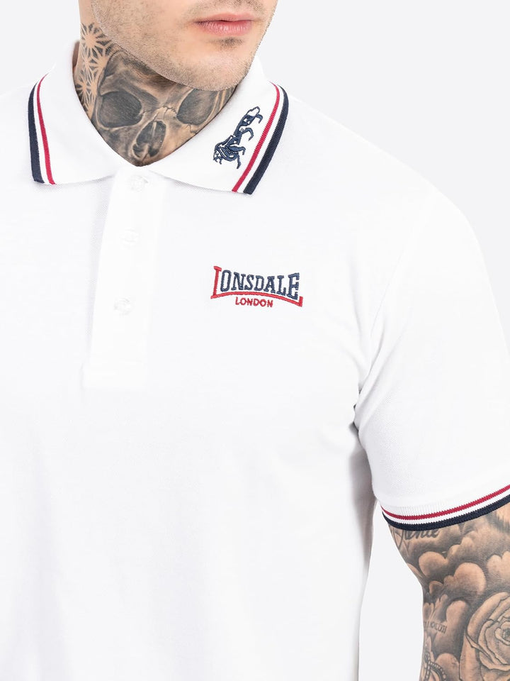 Lonsdale Herren kurzarm Polohemd Lion, White/Dark Red/Navy