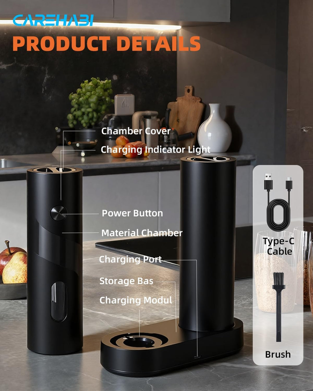Elektrisches Salz und Pfeffermühle Set mit Ladestation, 110 ml Fassungsvermögen, wiederaufladbare Sa