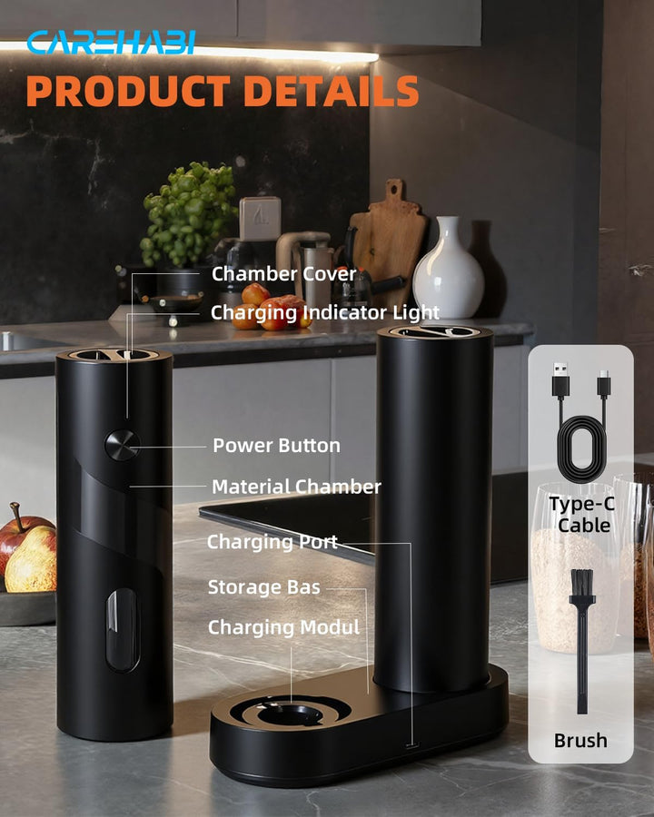 Elektrisches Salz und Pfeffermühle Set mit Ladestation, 110 ml Fassungsvermögen, wiederaufladbare Sa