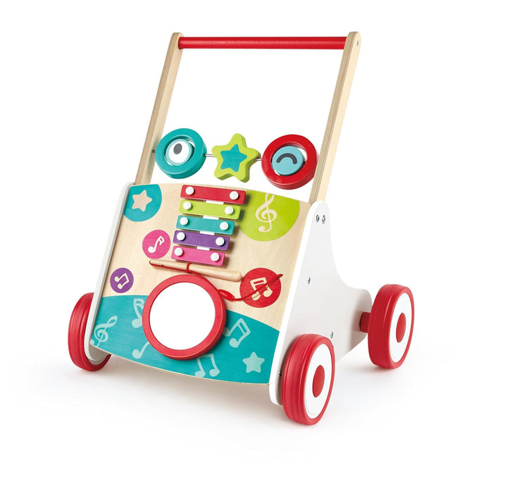 Hape My First Musical Walker, Wooden Push Along Baby Walker Trainer with Music Box & Activities, 10