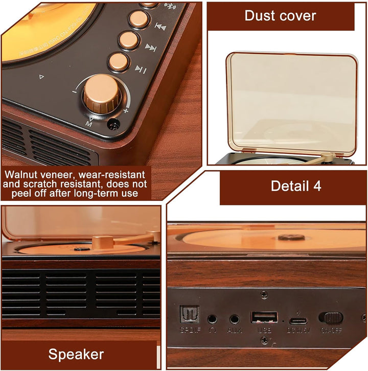 Bluetooth CD Player Tragbar mit Lautsprecher, Wiederaufladbarer Vintage CD Spieler für Zuhause,Unter