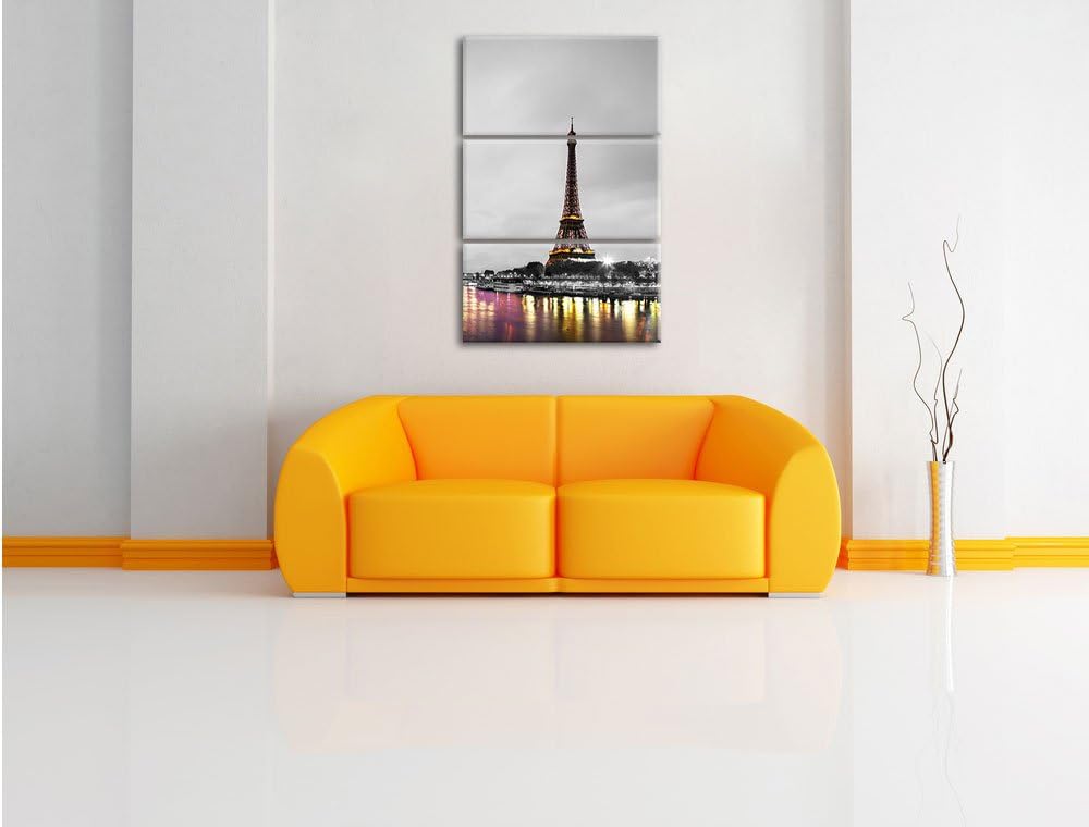 Pixxprint Eindruckvoller Eifelturm in Paris / 3-Teilig/Gesamtmass 120cm Leinwandbild bespannt auf Ho