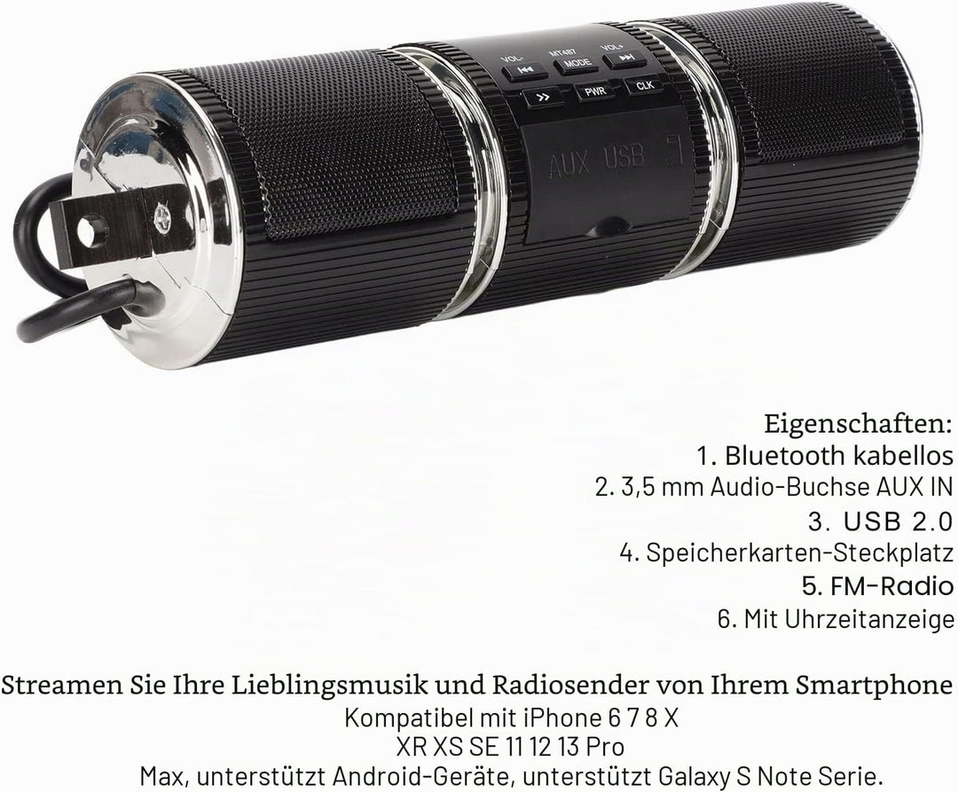 Motorrad-Audiosysteme, Motorrad-Bluetooth-Lautsprechersystem, Kabelloses IP54-wasserdichtes DC12V-Au