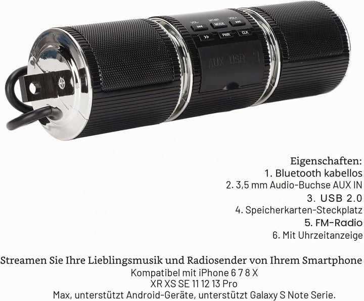 Motorrad-Audiosysteme, Motorrad-Bluetooth-Lautsprechersystem, Kabelloses IP54-wasserdichtes DC12V-Au