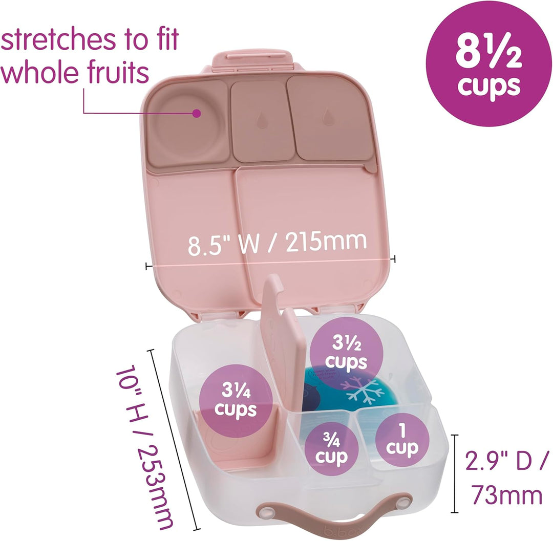 b.box Brotdose | Grosse Bento-Box mit 4 Fächern (2 auslaufsicher), herausnehmbarer Trenner, Gel-Kühl