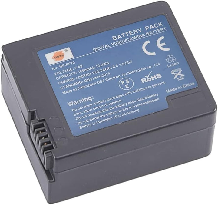 DSTE 2-Stück Ersatzakku Set NP-FF70 Batterie kompatibel mit Sony DCR-IP200K DCR-IP210E DCR-IP220 DCR