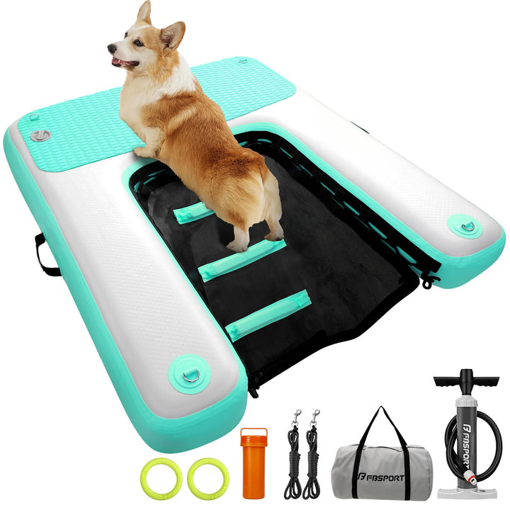 FBSPORT Hunderampe Aufblasbare Hunde Wasserrampe, Hundeboot Rampe Schwimmende Dock Leiter für Pool,