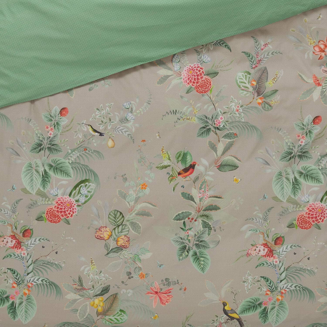PIP Studio Bettwäsche Floris Khaki 1 Bettbezug 200 x 200 cm + 2 Kissenbezüge 80 x 80 cm, 1 Bettbezug