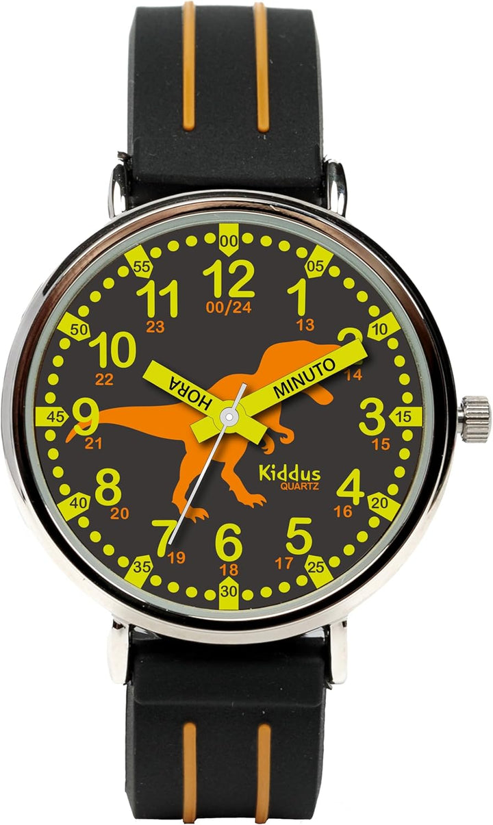 Kiddus Lern Armbanduhr für Kinder, Jungen und Mädchen. Analoge Armbanduhr mit Zeitlernübungen, japan