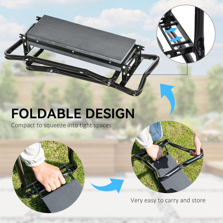 Outsunny 2 in 1 Garten Kniebank Kniepolster Stützbank Faltbarer Knieschoner Grau Ohne Werkzeugtasche