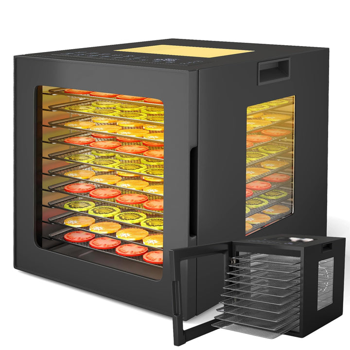 RELAX4LIFE 850W Dörrautomat, Dörrgerät mit 10 Einlegefächern aus Edelstahl, Food Dehydrator mit LED-