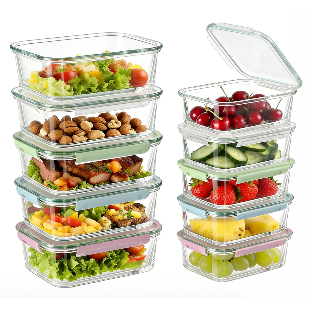 MerryNine Frischhaltedosen mit Deckel, 10 Stück Glas Meal Prep Container Auslaufsicher Luftdicht Gla