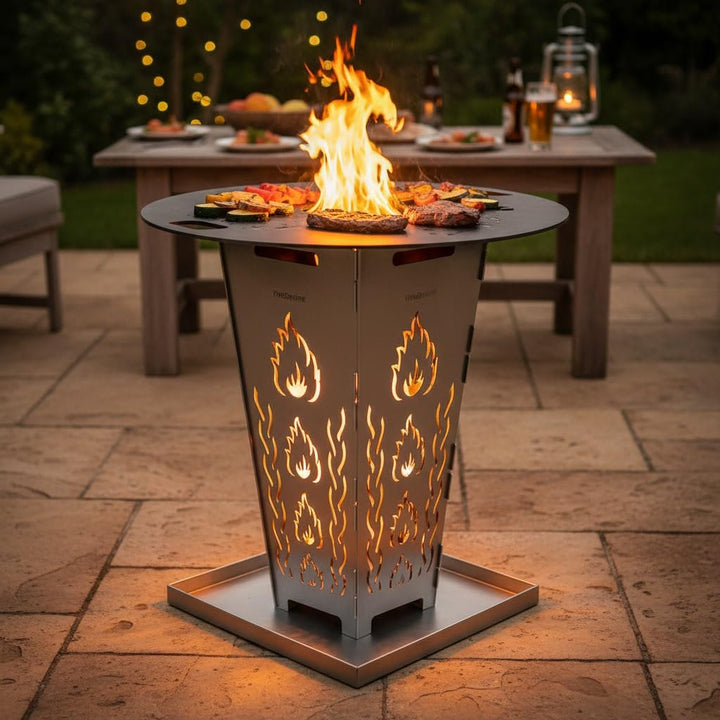 FireDesire Grill Pro Feuerkorb 80cm + Grillplatte + Ascheschale, Feuertonne, Feuerschale, Grilltonne