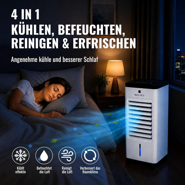 ZENET ZET-483 Luftkühler & Klimaanlage ohne Abluftschlauch: Mini Klimagerät & Ventilator mit Wasserk