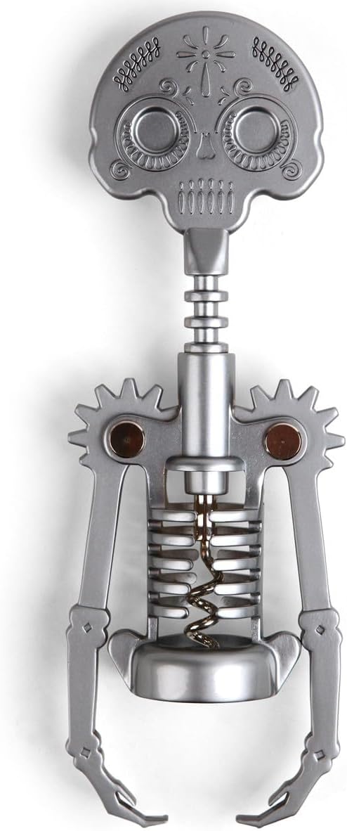 Kikkerland Zinc Alloy Steel Day of The Dead Corkscrew, Grey Tag der Toten, Tag der Toten