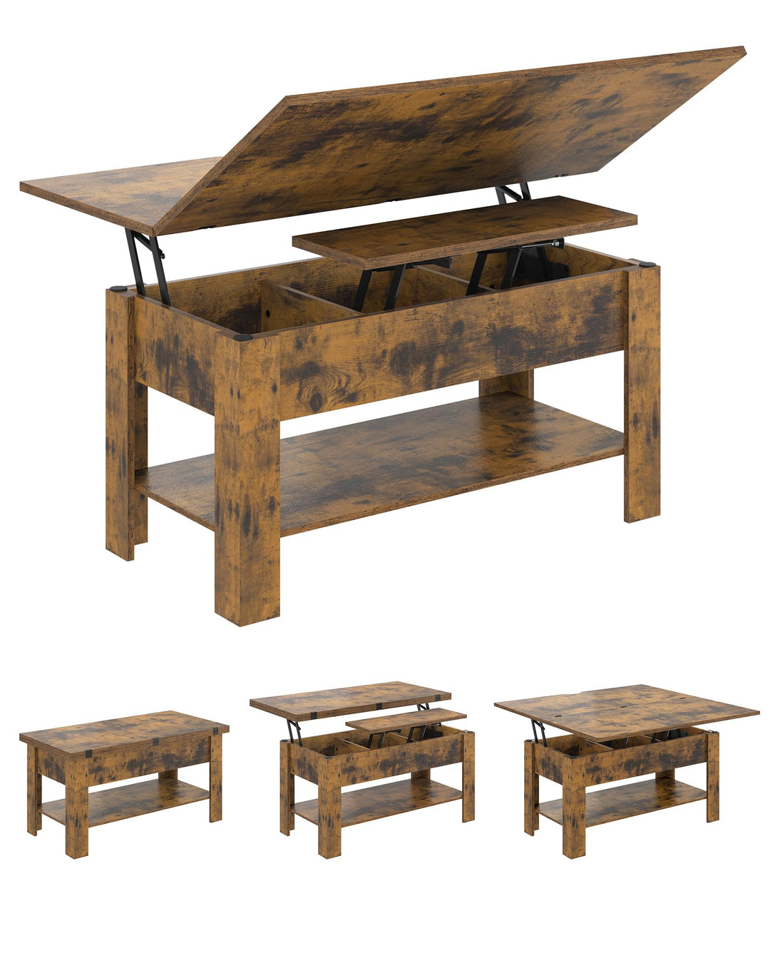 KIMENICH Couchtisch Höhenverstellbar, 3-in-1-Multifunktions-Wohnzimmertisch, Kaffeetisch, Versteckte