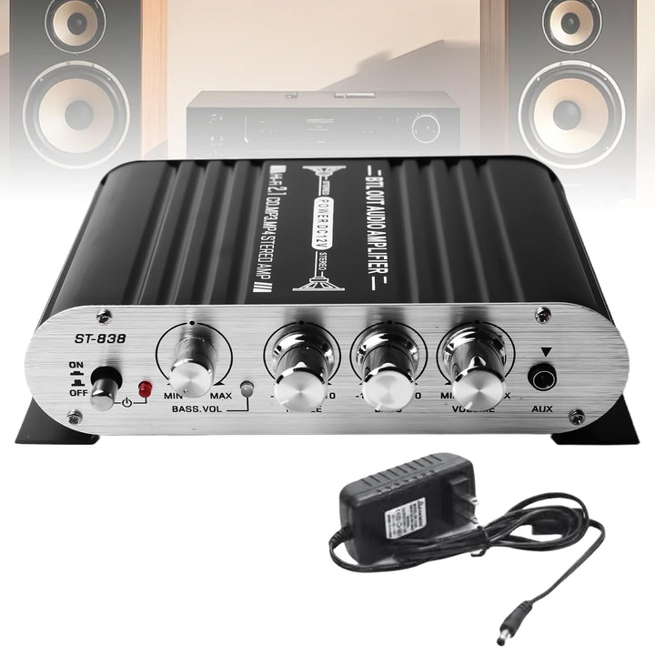 Leikurvo HiFi-Verstärker, 2.1CH Stereo Verstärker, RMS 20Wx2+40W ST-838 Mini Hifi Verstärker Subwoof