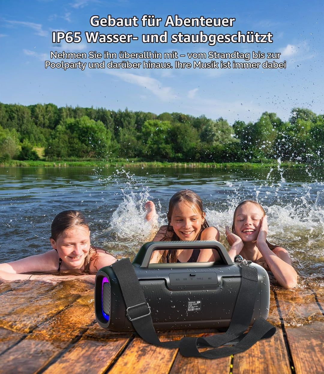 Portable Bluetooth Speaker Wireless,140W Peak Loud Sound with 2 Subwoofers &amp; Bass Boost, IP65 Waterp