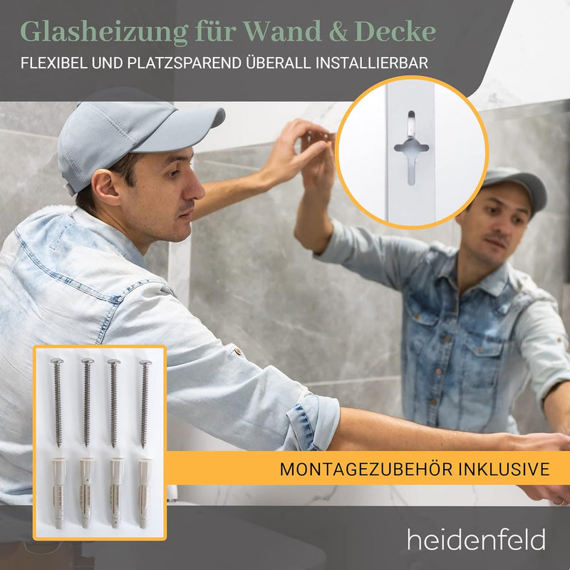 Heidenfeld Heizspiegel HF-HS100 | 𝟭𝟬 𝐉𝐀𝐇𝐑𝐄 𝐆𝐀𝐑𝐀𝐍𝐓𝐈𝐄 - 600 Watt - App Steuerung - 8-16 m² - Infraroth