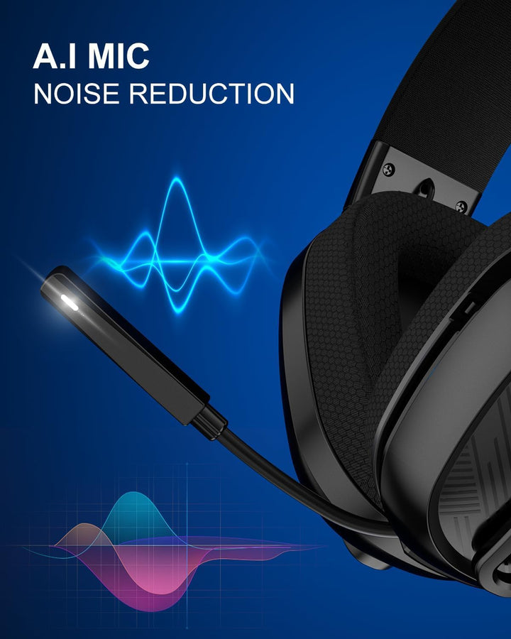 Gaming Headset, Wireless Headset für PC, PS5, PS4, Mac, 2,4 GHz/BT Headset PS5 mit Mikrofon Geräusch
