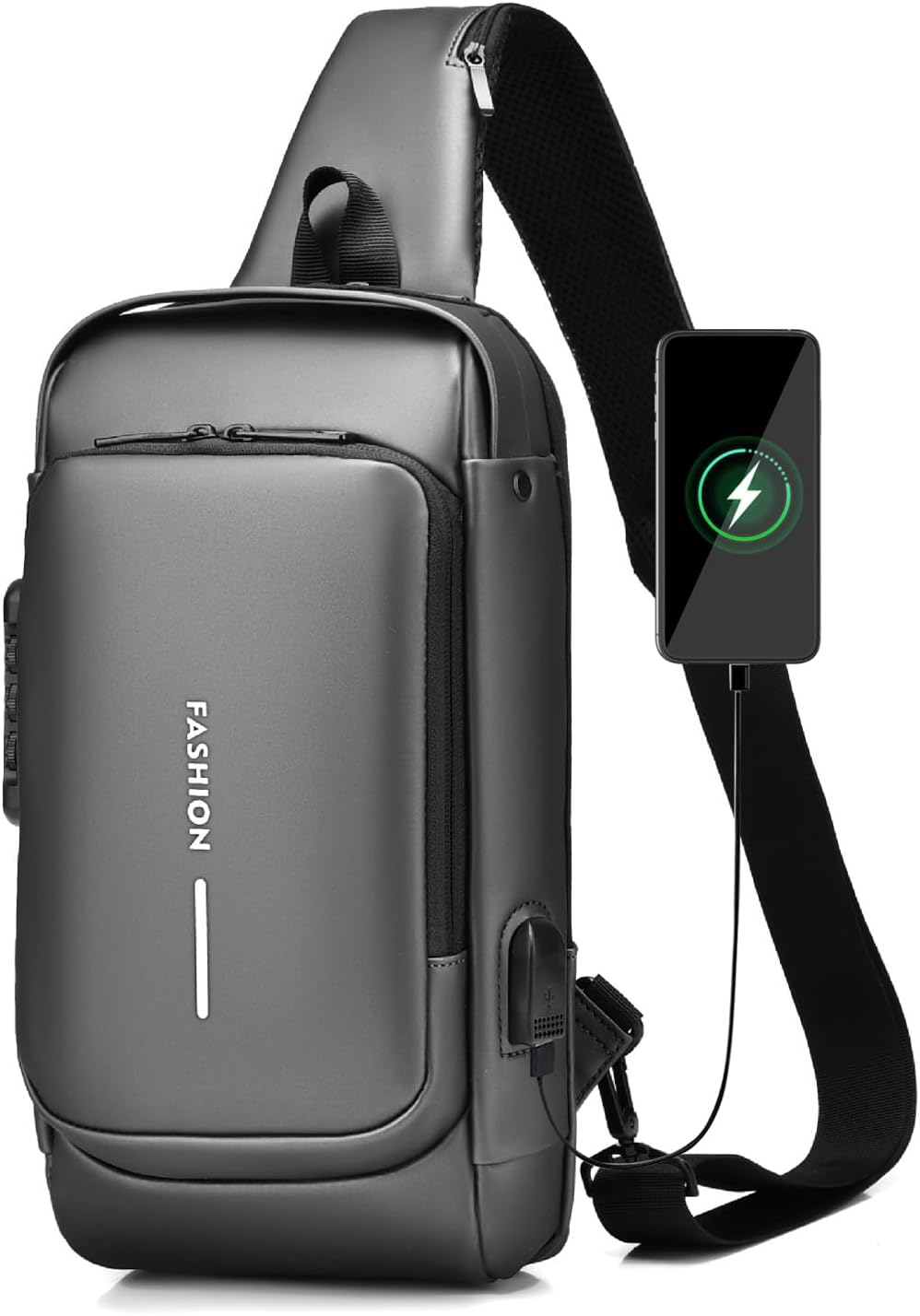 FANDARE Brusttasche Sling Bag Geschäft Schultertasche mit USB-Ladeanschluss Passwortschutz Crossbody