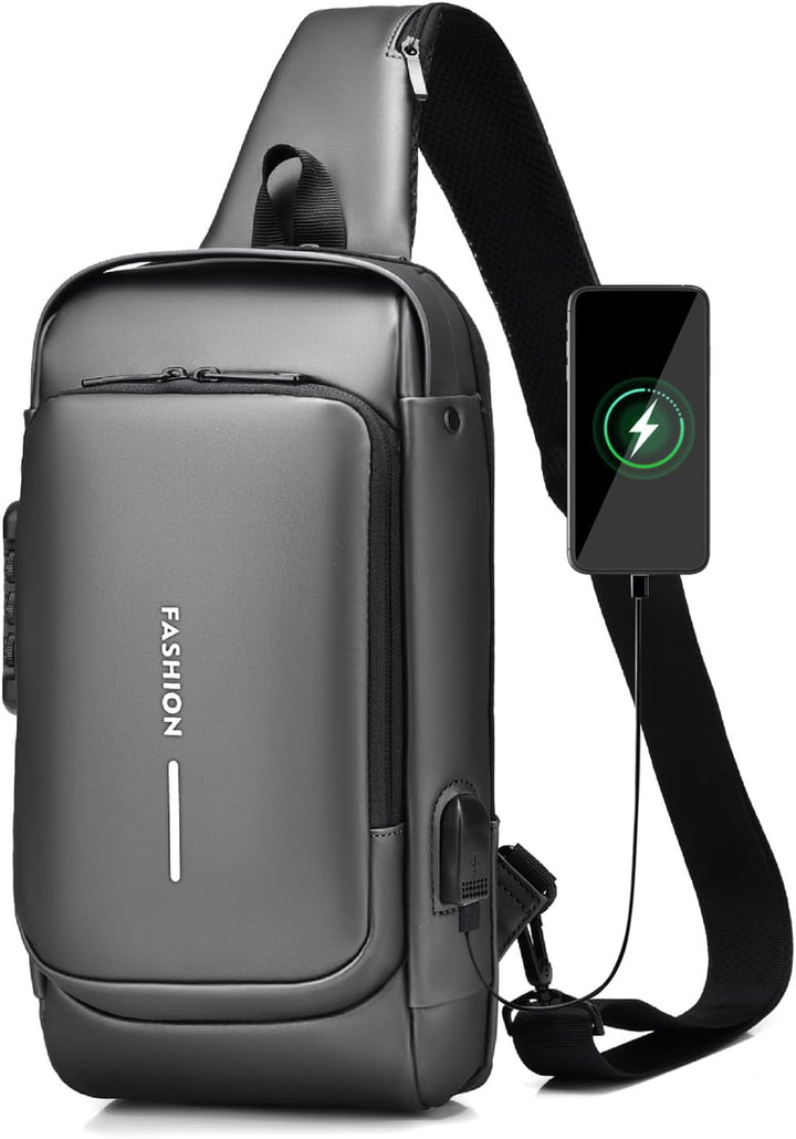 FANDARE Brusttasche Sling Bag Geschäft Schultertasche mit USB-Ladeanschluss Passwortschutz Crossbody
