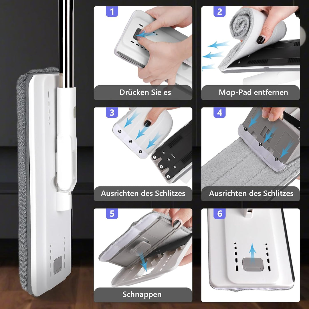 Masthome Wischmopp Set mit Eimer,Bodenwischer Set mit 10 Mikrofaser Pads und Langem Edelstahl Griff,