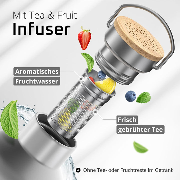 Trinkflasche Edelstahl ACTIVE FLASK + Strohhalm (3 Deckel) BPA-frei, Auslaufsicher, Kohlensäure geei