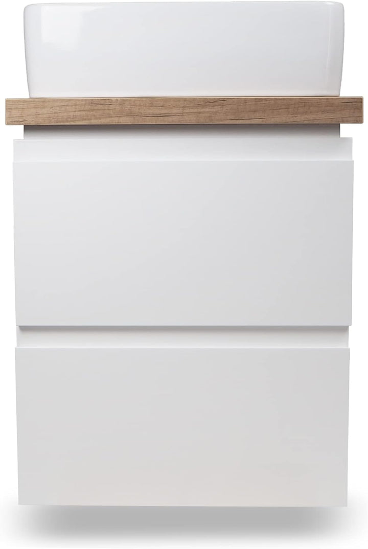 VBChome Badmöbel 50x40 cm Weiss Aufsatzwaschbecken mit Hahnloch 49x38 cm Aufsatzwaschtisch Waschbeck