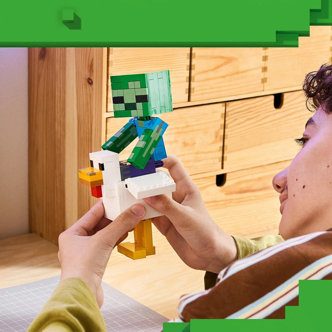 LEGO Minecraft Hühnerreiter - Bauspielzeug - Zimmerdeko zum Videospiel mit Zombiebaby, Huhn und Küke
