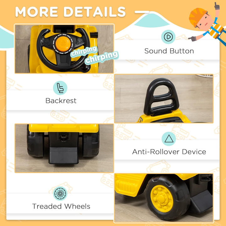 HOMCOM Traktor für Kinder von 3-4 Jahren mit Gabelstapler, Knopf für Geräusche und versteckter Staur