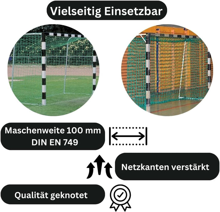 Handballtornetz Handball Fussball Kleinfeld Tornetz 3,10 x 2,10 m Tiefe Oben 0,80 / unten 1,00 m, PE