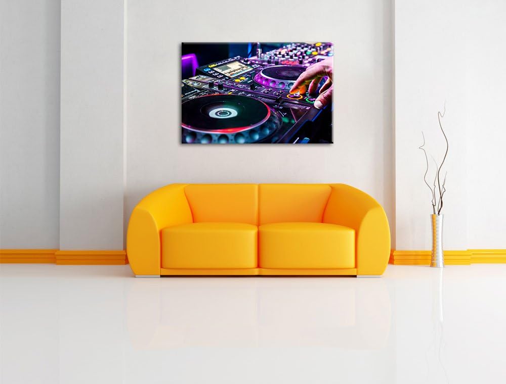 Pixxprint Modern beleuchteter DJ Pult als Leinwandbild/Grösse: 100x70 cm/Wandbild/Kunstdruck/fertig