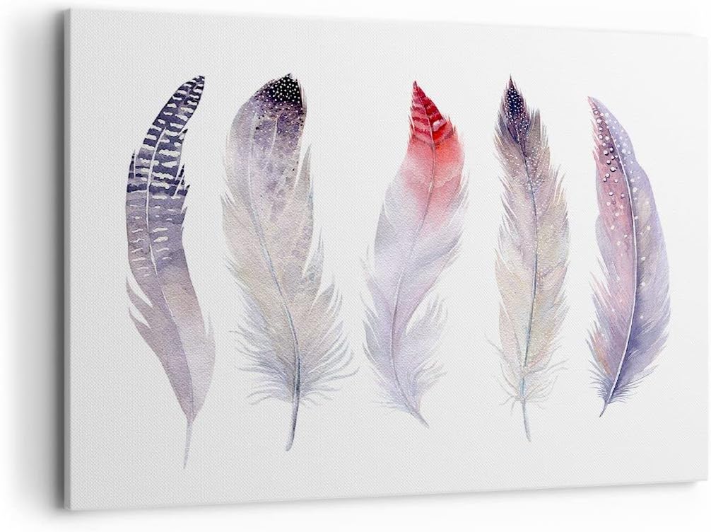 Bilder auf Leinwand 100x70cm Leinwandbild Feder Tier Vogel Komposition Gross Wanddeko Bild Schlafzim