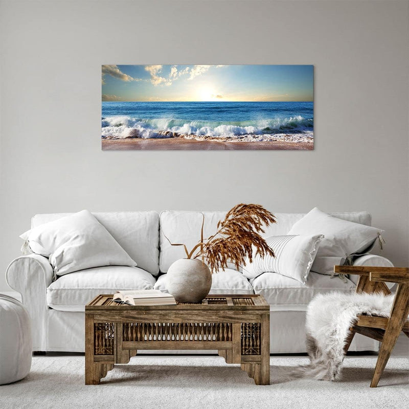 Panorama Bilder auf Leinwand 100x40cm Leinwandbild Meer Ufer Wasser Gross Wanddeko Bild Schlafzimmer