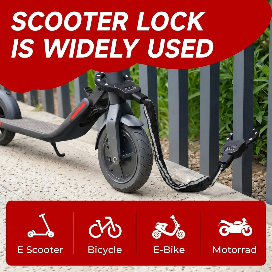 E Scooter Schloss mit Zahlencode, Zahlenschloss für E Scooter, 6mm-Kettenglied Handschellenschloss,