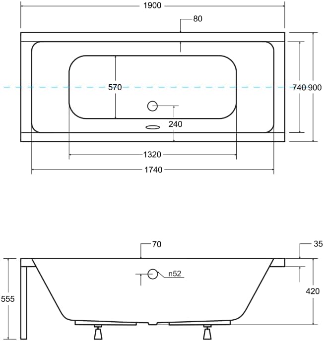 BADLAND Badewanne Original Weiss Acryl Wanne Rechteck QUADRO 190x90 KOMPLETTSET SET + Füssen und Exk