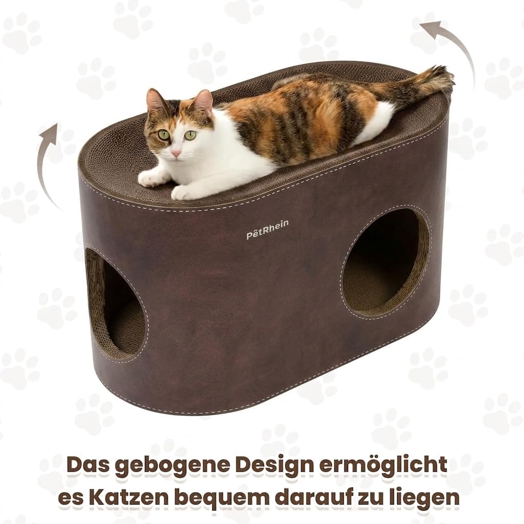 Kratzbrett für Katzen aus Kratzpappe,3-in-1 grosses Katzenhöhle mit Kratzmatte & Katzenbett – 64 x 3