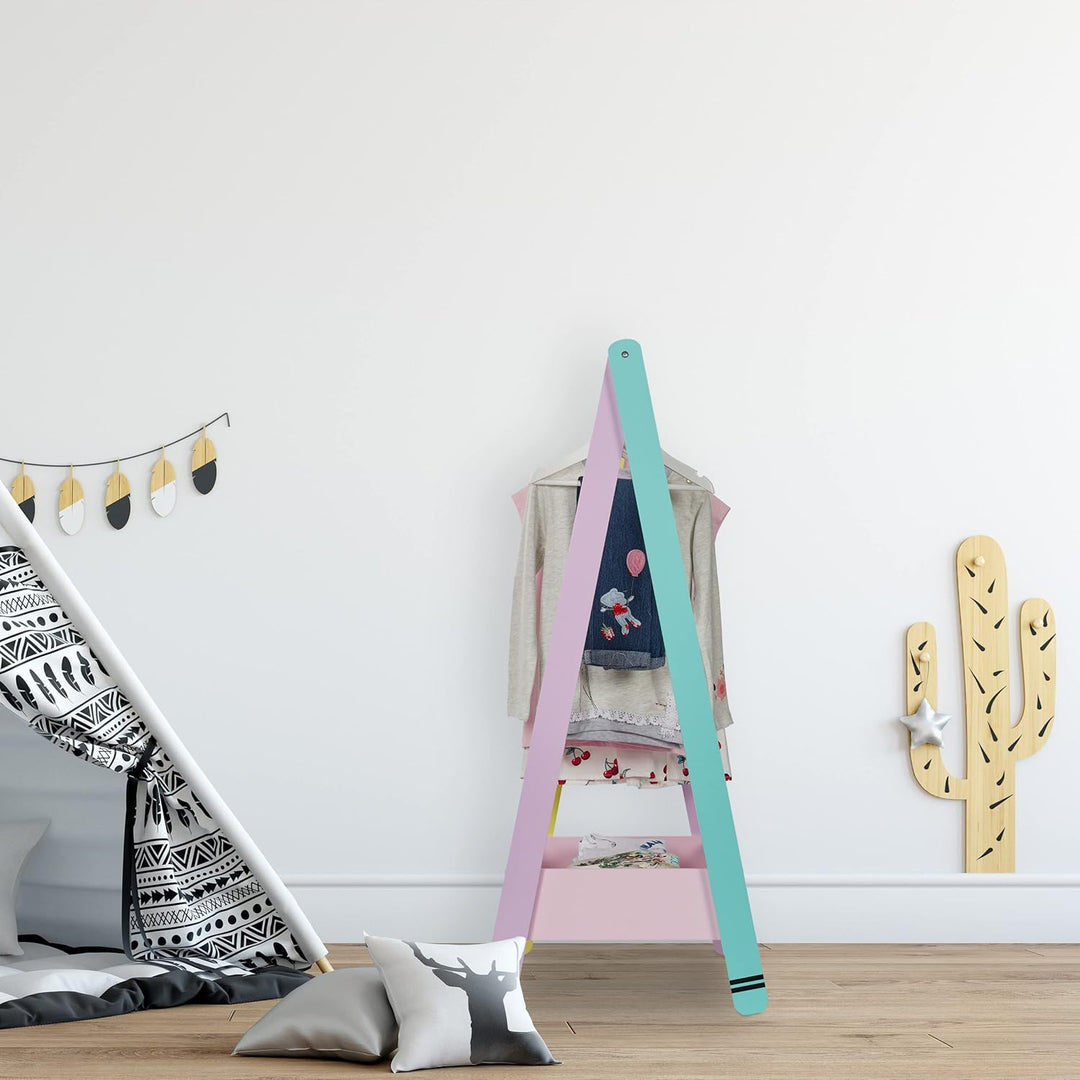 Relaxdays Kinder Kleiderständer, Kleiderstange für Kinderzimmer, mit Ablage, HBT: 99x64,5x42 cm, Kin