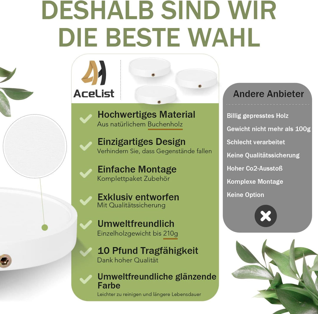 AceList Wandregal Holz - Schweberegal Wandregal Rund - Wandregal Klein - Regale Wandablagen -Deko Re