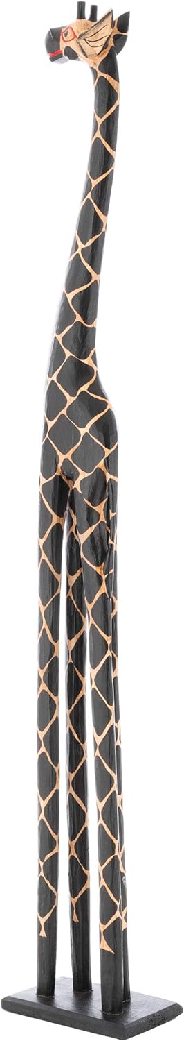 Nexos Trading Deko Giraffe Holzfigur Skulptur Afrika Handarbeit Grösse 150 cm – dunkel Giraffenstatu
