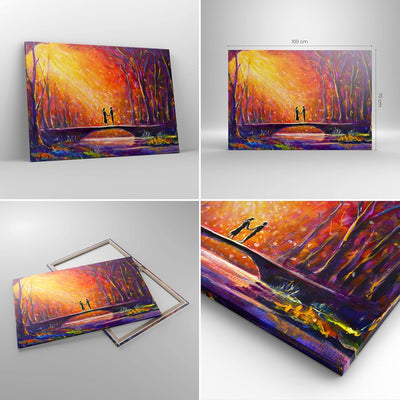 Bilder auf Leinwand 100x70cm Leinwandbild mit Rahmen Wald Baum Natur Gross Wanddeko Bild Schlafzimme