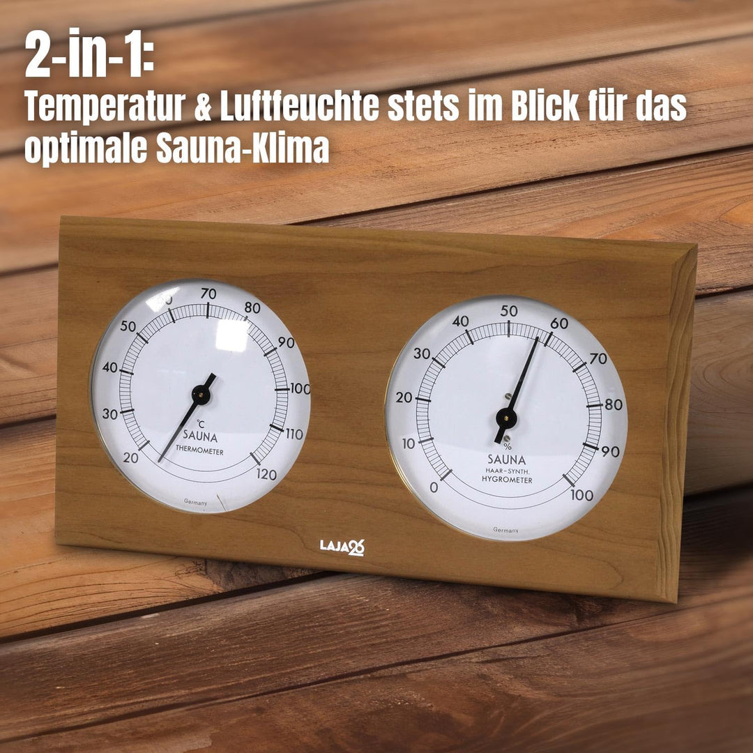 LaJa26 Sauna Thermo-Hygrometer - FSC Thermo-Espenholz - Misst Temperatur & Luftfeuchtigkeit - Bimeta