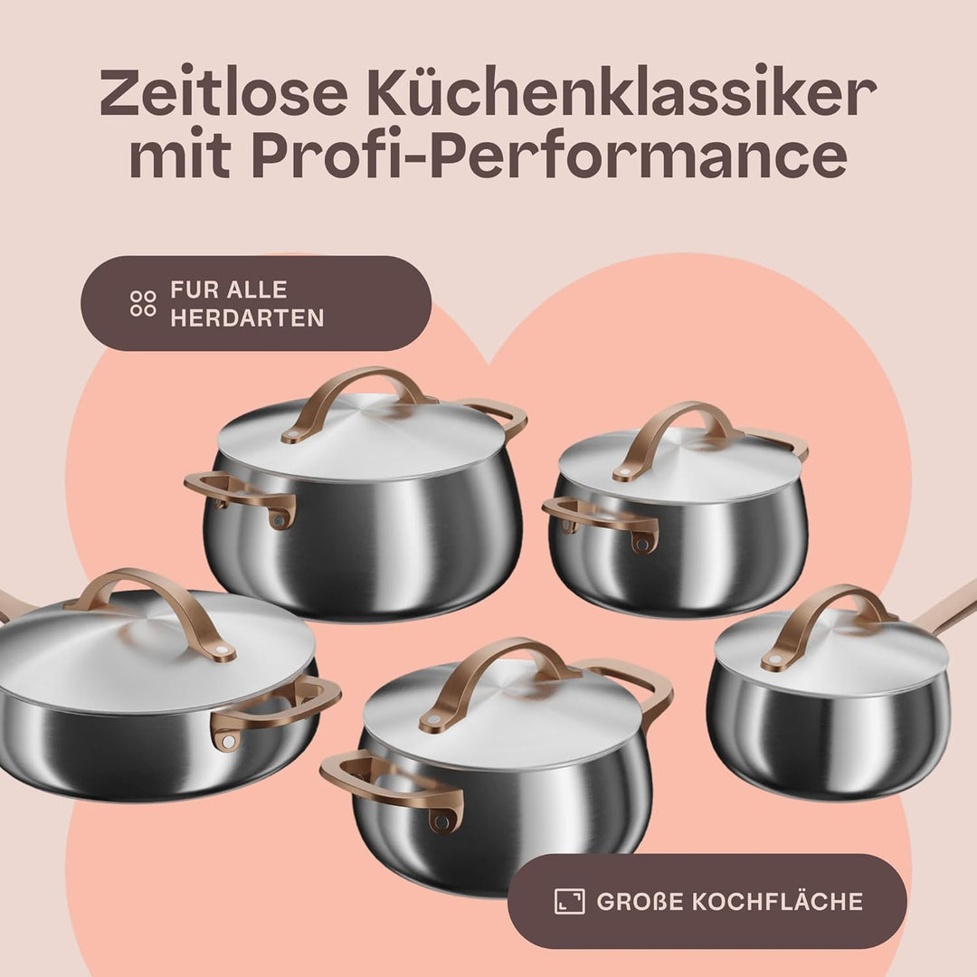 BergHOFF Home Topfset Edelstahl – 10-tlg. – Kochtopf Set mit Deckel - Töpfe Set Induktion, Ceran-, G