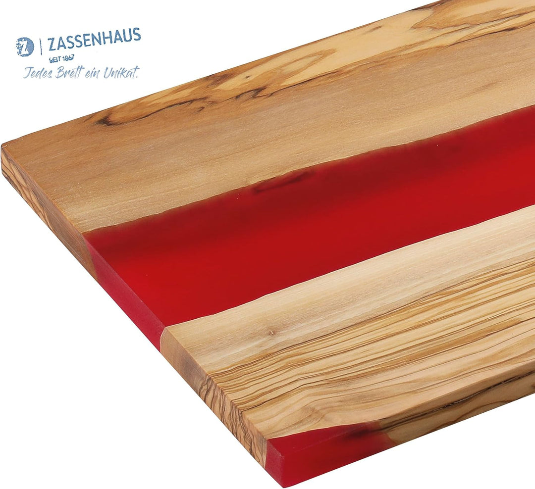 Zassenhaus Servierbrett rot aus Olivenholz & Harz, 45 x 22 x 1,5 cm, handgefertigtes Premium-Brett m