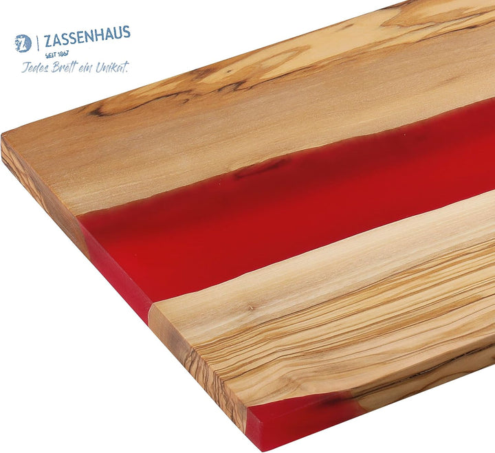 Zassenhaus Servierbrett rot aus Olivenholz & Harz, 45 x 22 x 1,5 cm, handgefertigtes Premium-Brett m