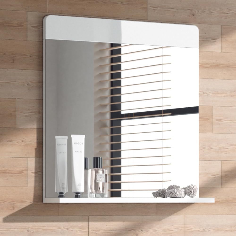 Vicco Badezimmerspiegel Izan, Weiss Hochglanz, 60 x 62 cm Badspiegel, Badspiegel