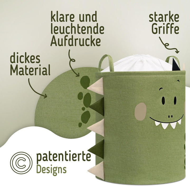SIPO Spielzeugkorb Premium XXL 63L Dino, Faltbarer Spielzeug-Organizer mit Kordelzug, wasserdicht, T
