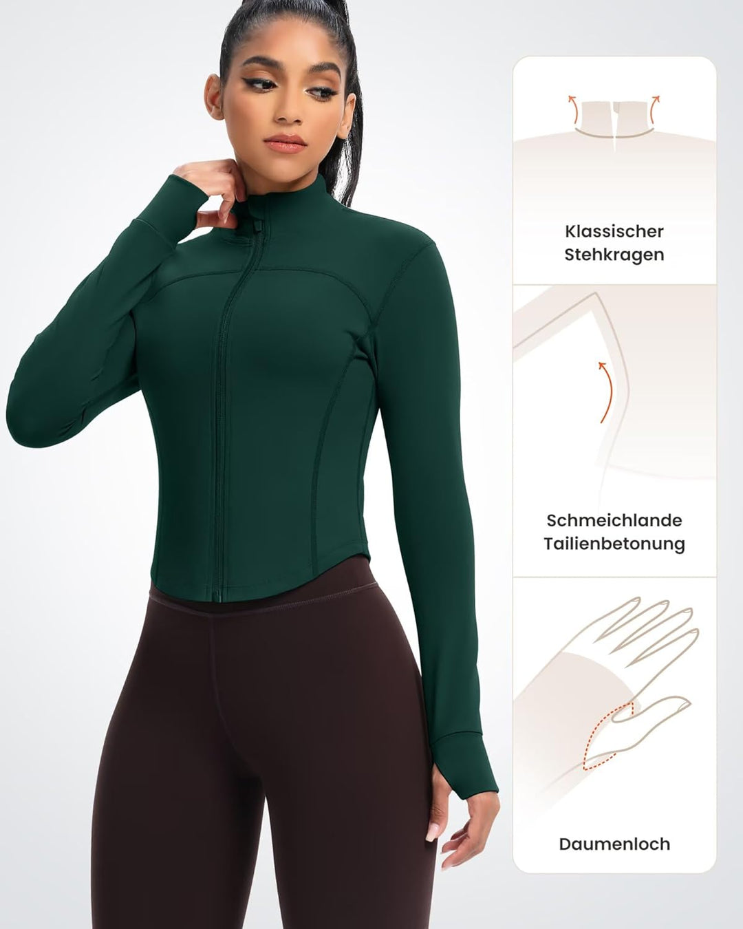 QUEENIEKE Kurze Damen Sportjacke – Leichtes atmungsaktives Yoga-Oberteil mit Daumenlöchern für Fitne