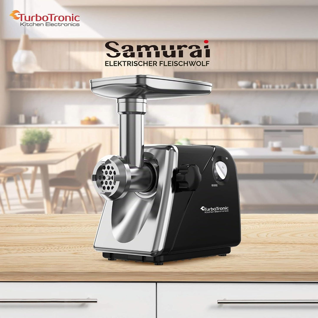 TurboTronic Elektrischer Fleischwolf Samurai – 2000W rostfreie Edelstahl Klingen Metallgetriebe best